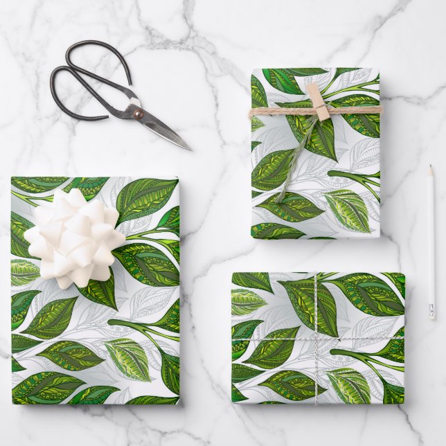 Nahtloses Muster mit Blätter aus grünem Tee (Vorderseite)