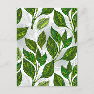 Nahtloses Muster mit Blätter aus grünem Tee Begleitkarte