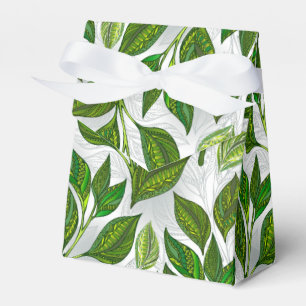 Nahtloses Muster mit Blätter aus grünem Tee Geschenkschachtel