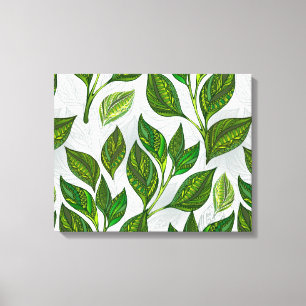 Nahtloses Muster mit Blätter aus grünem Tee Leinwanddruck