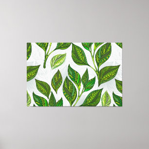 Nahtloses Muster mit Blätter aus grünem Tee Leinwanddruck