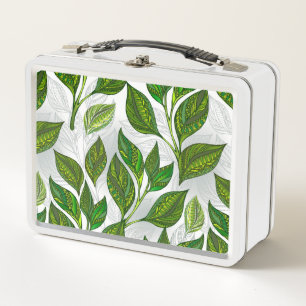 Nahtloses Muster mit Blätter aus grünem Tee Metall Brotdose