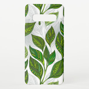 Nahtloses Muster mit Blätter aus grünem Tee Samsung Galaxy S10+ Hülle