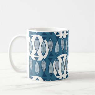 Nahtloses Muster mit blauem Fisch, von Skandi insp Kaffeetasse