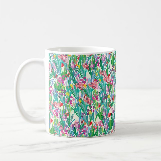 Nahtloses Muster mit Blume, Hintergrund der Pflanz Kaffeetasse (Links)