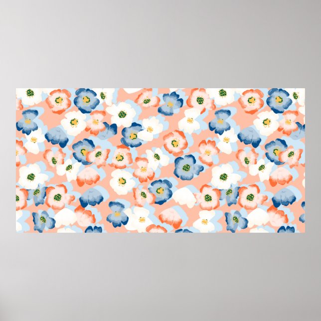 Nahtloses Muster mit Blume in Aquarellfarben Poster (Vorne)