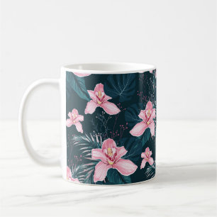 Nahtloses Muster mit Blume Orchid, farbenfroh tro Kaffeetasse