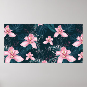 Nahtloses Muster mit Blume Orchid, farbenfroh tro Poster