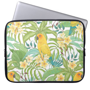 Nahtloses Muster mit Blume Plumeria, Blätter und Laptopschutzhülle