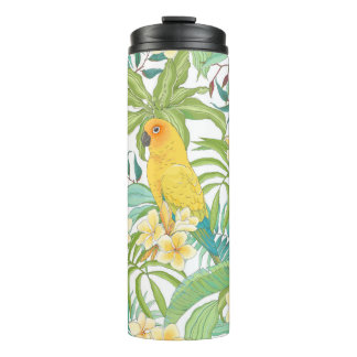 Nahtloses Muster mit Blume Plumeria, Blätter und  Thermosbecher