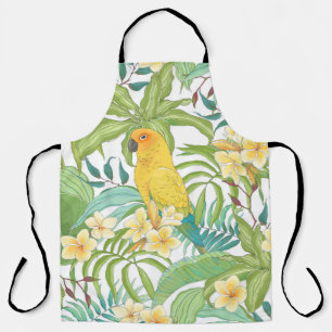 Nahtloses Muster mit Blumen Plumeria, Blättern und Schürze
