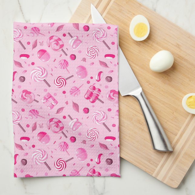 Nahtloses Muster mit Bonbons, Lollipops, blauem Ba Geschirrtuch (Viertel Falte)