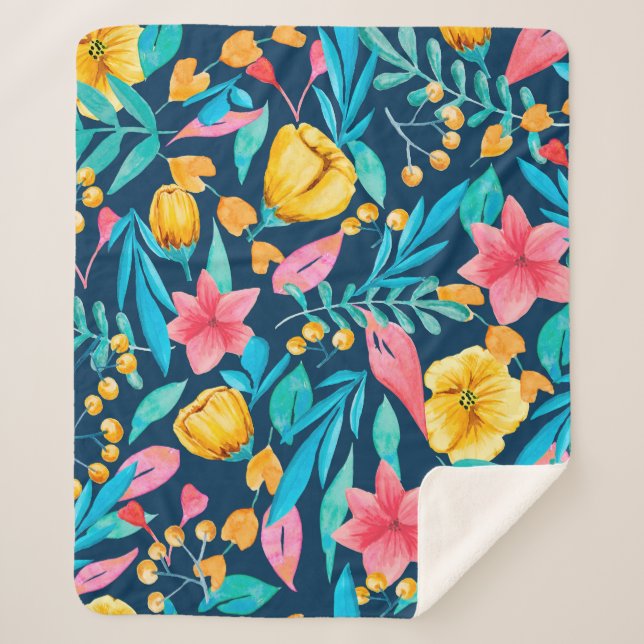 Nahtloses Muster mit botanischen Elementen. Waterc Sherpadecke (Vorderseite)
