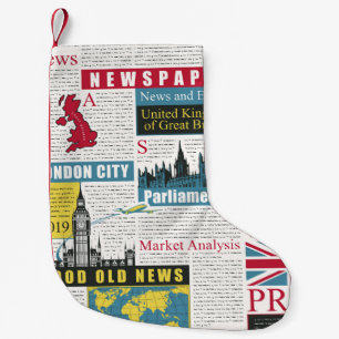 nahtloses Muster mit britischer oder Londoner Zeit Kleiner Weihnachtsstrumpf