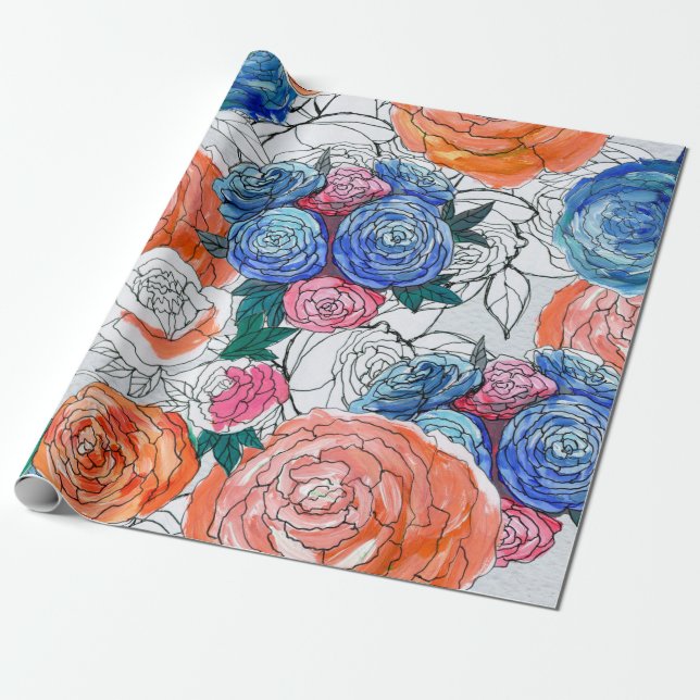 Nahtloses Muster mit bunten Blume Geschenkpapier (Ungerollt)