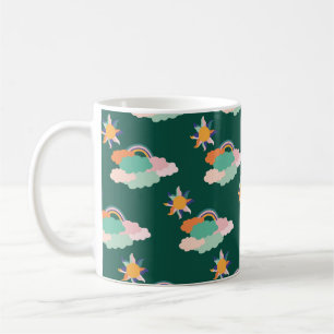 Nahtloses Muster mit bunten Wolken und Kaffeetasse