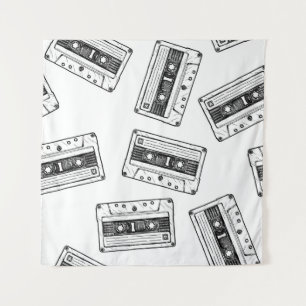 Nahtloses Muster mit Compact Cassette im Vintage-S Wandteppich