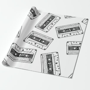 Nahtloses Muster mit Compact Cassette in Vintag Geschenkpapier
