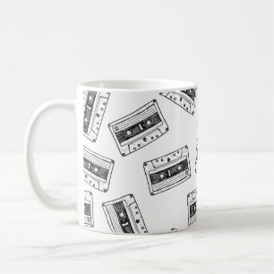 Nahtloses Muster mit Compact Cassette in Vintag Kaffeetasse