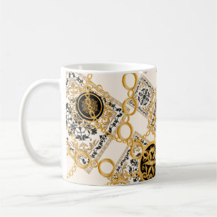 Nahtloses Muster mit Edelsteinen Goldketten  Kaffeetasse