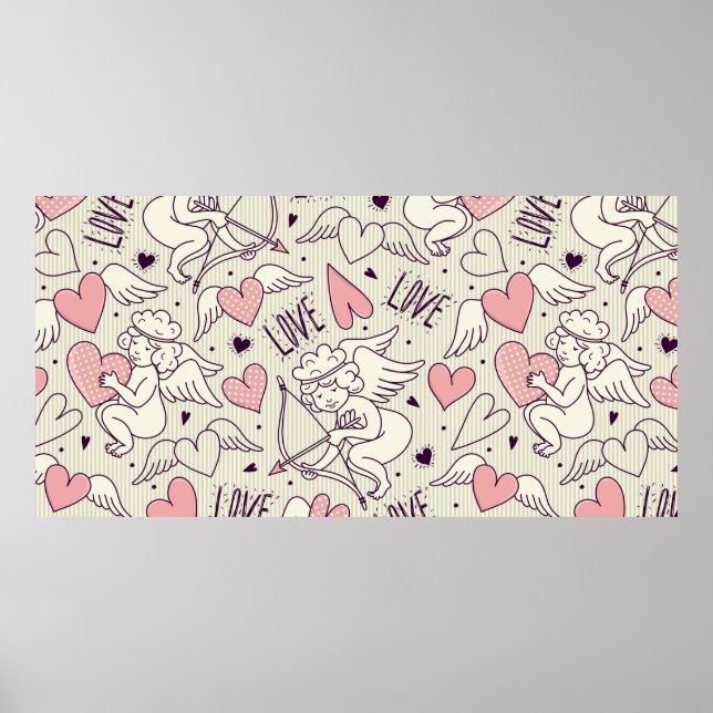 Nahtloses Muster mit Engeln. Valentine's Day. Lov Poster (Vorne)