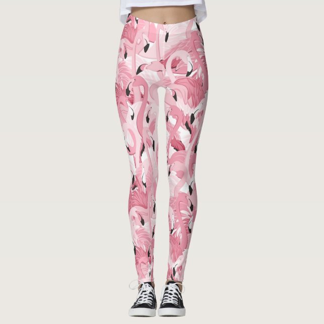 nahtloses Muster mit exotischen rosa Flamingos Leggings (Vorderseite)