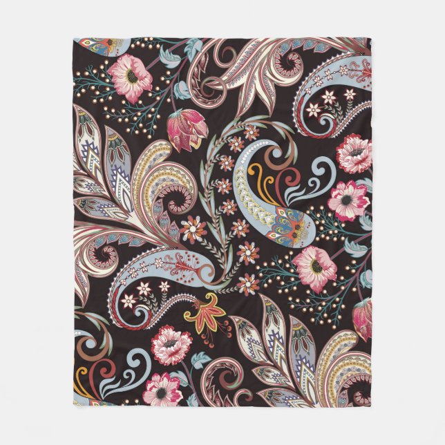 Nahtloses Muster mit farbenfroher Paisley-Blüte Fleecedecke (Vorderseite)