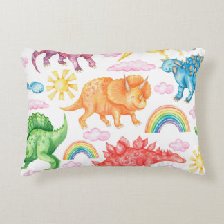 Nahtloses Muster mit farbigen Dinosauriern, Regen Dekokissen