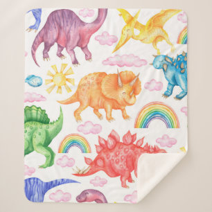 Nahtloses Muster mit farbigen Dinosauriern, Regen Sherpadecke