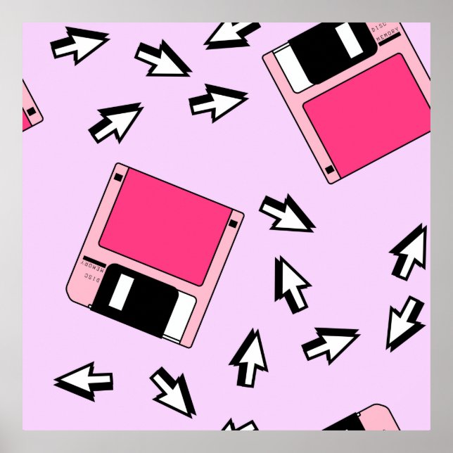 Nahtloses Muster mit farbiger Diskette im Dämpfe Poster (Vorne)