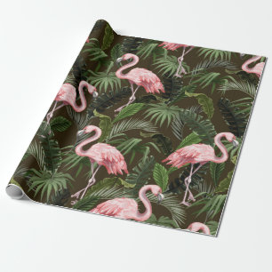 Nahtloses Muster mit Flamingo- und tropischen Blät Geschenkpapier