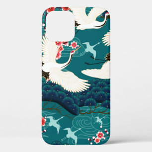 Nahtloses Muster mit floralen Motiven und Kraniche Case-Mate iPhone Hülle