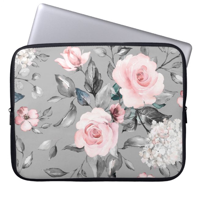 Nahtloses Muster mit Frühlingsblumen und Blätter.  Laptopschutzhülle (Vorderseite)