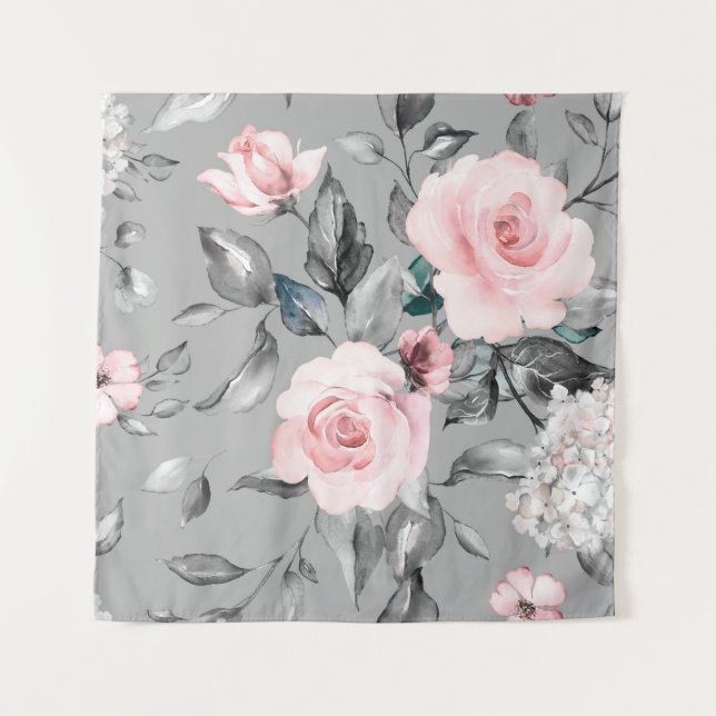 Nahtloses Muster mit Frühlingsblumen und Blätter.  Wandteppich (Vorderseite)