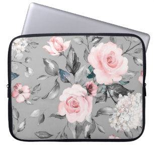 Nahtloses Muster mit Frühlingsblumen und Blättern. Laptopschutzhülle