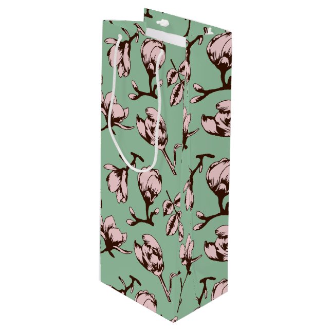 Nahtloses Muster mit Frühlingsknospen der Blume Geschenktüte Für Weinflaschen (Vorderseite Schrägansicht)