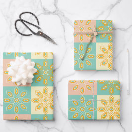 Nahtloses Muster mit geometrischen Blumenmotiven Geschenkpapier Set