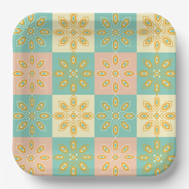 Nahtloses Muster mit geometrischen Blumenmotiven Pappteller (Vorderseite)