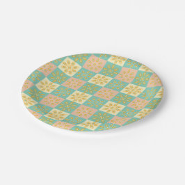 Nahtloses Muster mit geometrischen Blumenmotiven Pappteller