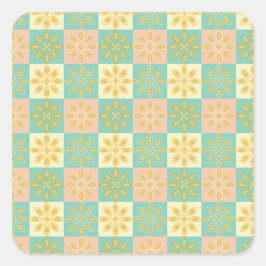 Nahtloses Muster mit geometrischen Blumenmotiven Quadratischer Aufkleber