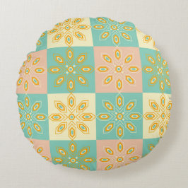 Nahtloses Muster mit geometrischen Blumenmotiven Rundes Kissen