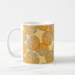 Nahtloses Muster mit geschnitten Orangen. Vintage  Kaffeetasse