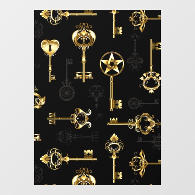 Nahtloses Muster mit Golden Keys Fensteraufkleber (Blatt)