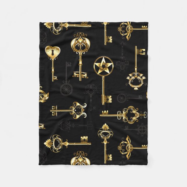 Nahtloses Muster mit Golden Keys Fleecedecke (Vorderseite)
