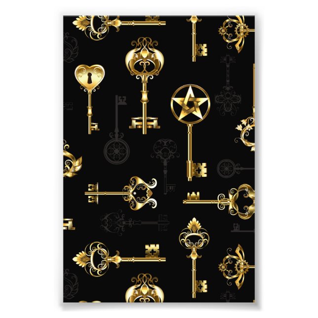 Nahtloses Muster mit Golden Keys Fotodruck (Vorne)