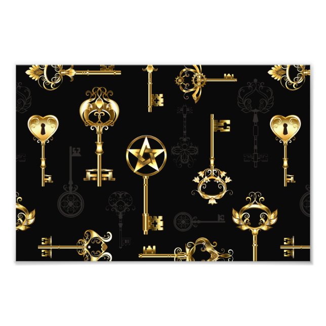 Nahtloses Muster mit Golden Keys Fotodruck (Vorne)