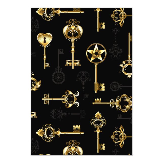 Nahtloses Muster mit Golden Keys Fotodruck (Vorne)