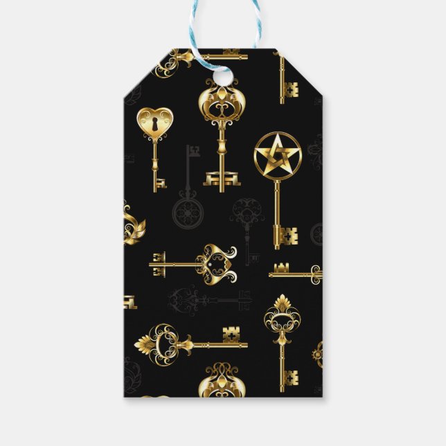 Nahtloses Muster mit Golden Keys Geschenkanhänger (Vorderseite)