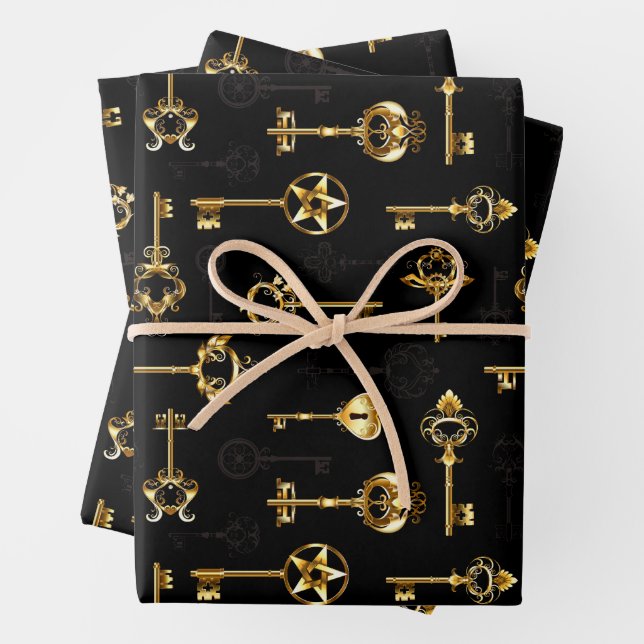Nahtloses Muster mit Golden Keys Geschenkpapier Set (Beispiel)