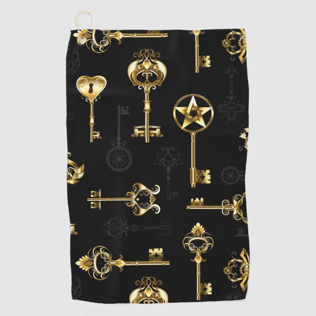 Nahtloses Muster mit Golden Keys Golfhandtuch (Vorderseite)